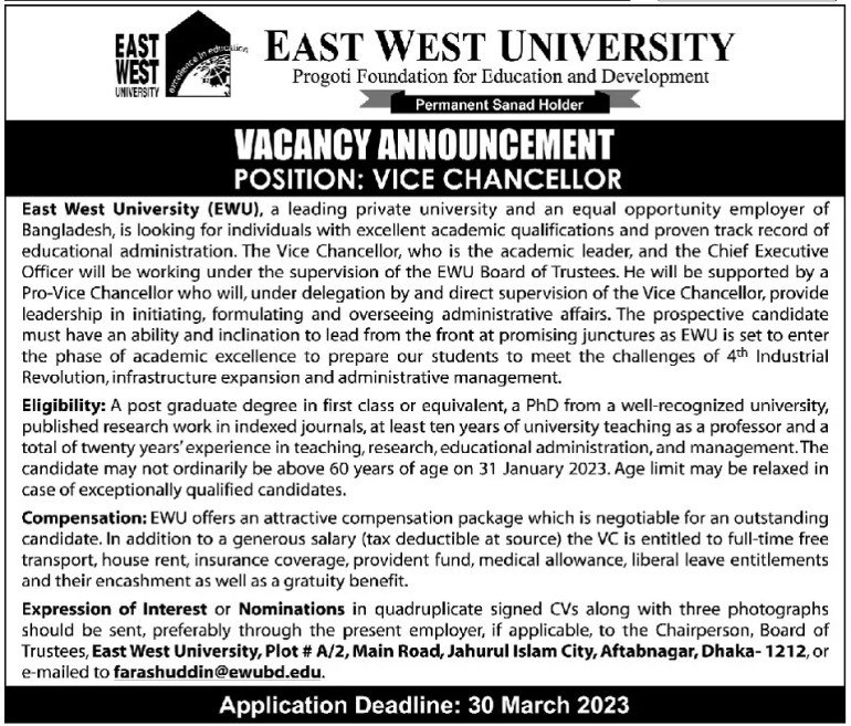 East West University Job Circular 2023