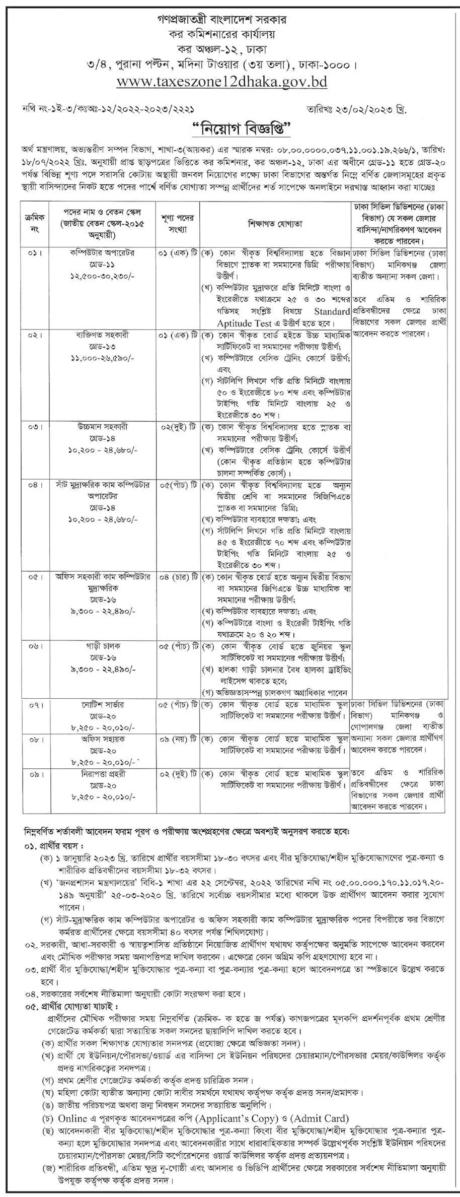 Taxes Zone Dhaka Job Circular 2023-01