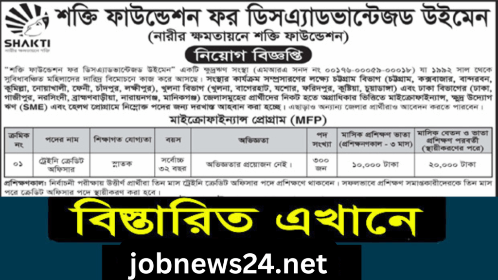 শক্তি ফাউন্ডেশন এনজিও নিয়োগ বিজ্ঞপ্তি ২০২৫ – অনলাইনে আবেদন চলছে